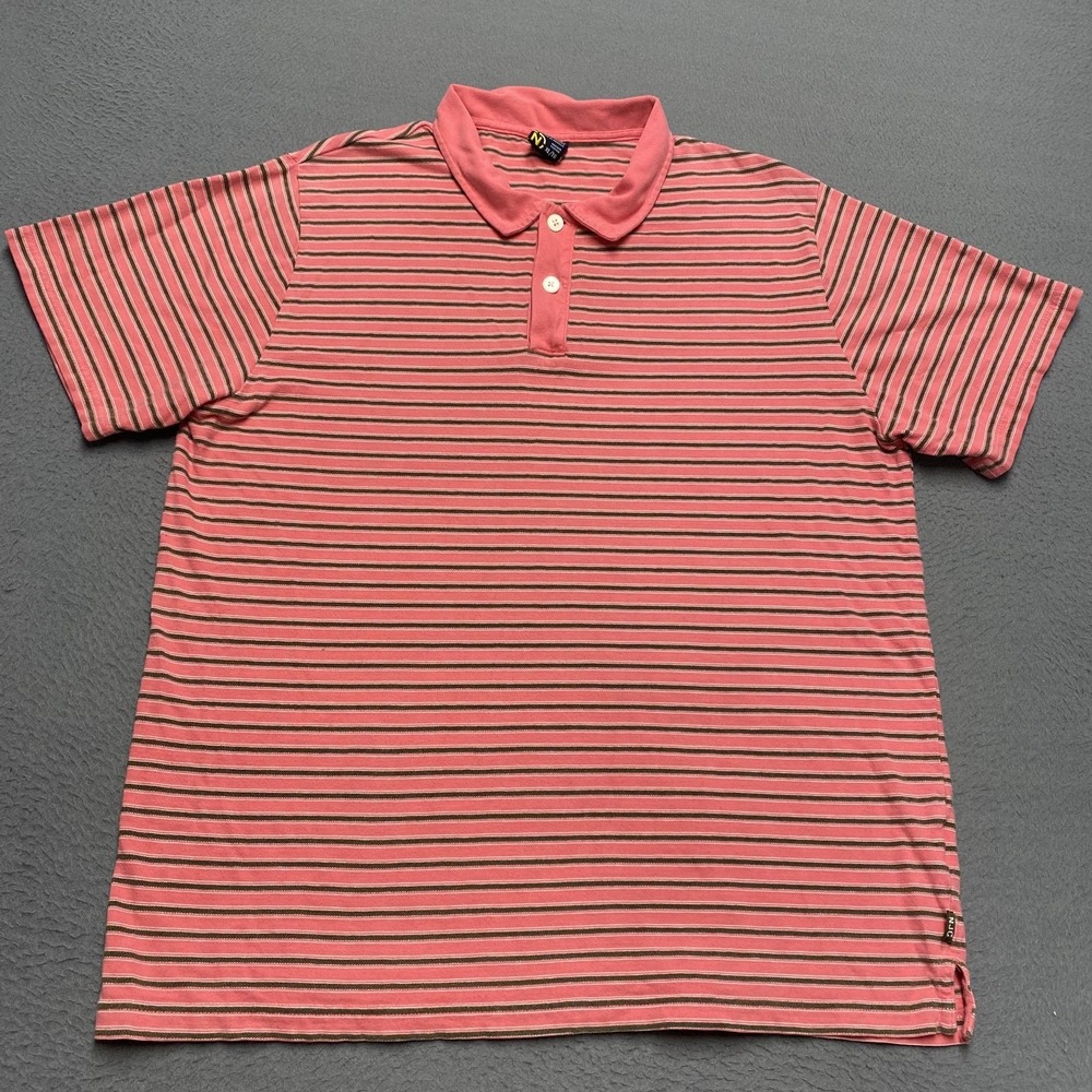 Nautica Jeans Company Polo Shirt Mens XL Pink Stripe 100% Cotton Short Sleeve